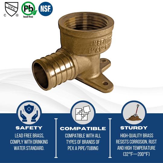 1 inch PEX-B Barb x 1 inch FNPT Elbow Drop Ear