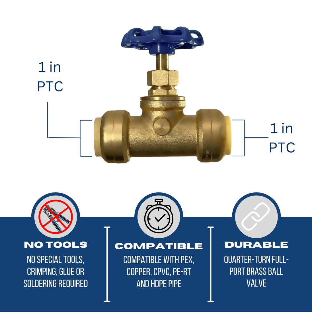 1 inch Push-to-Connect Stop Valve with Drain
