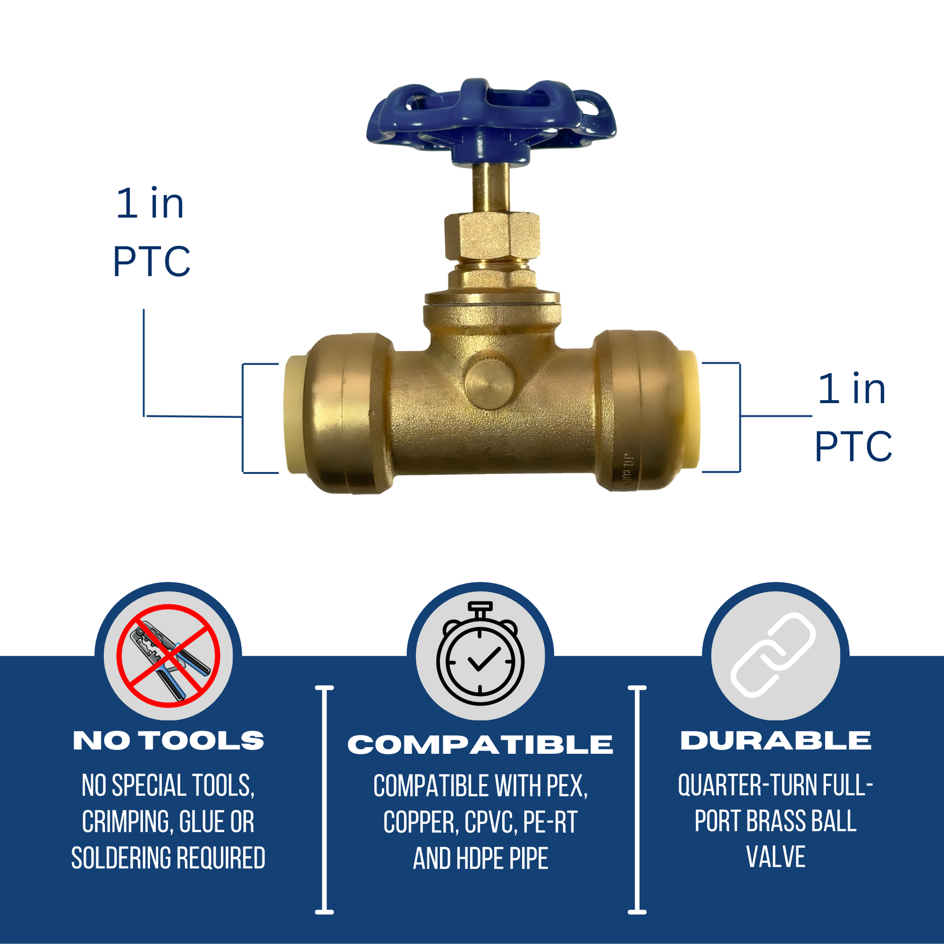 Measuring 3/4" Push Fit Stop Valve with Drain Specifically 