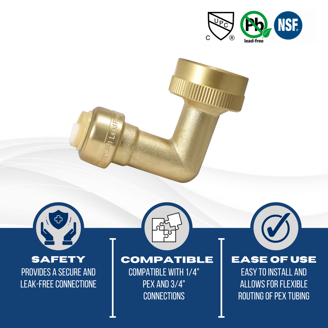 Push-to-Connect 1/4 Inch x 3/4 Inch GHT Dishwasher Elbow