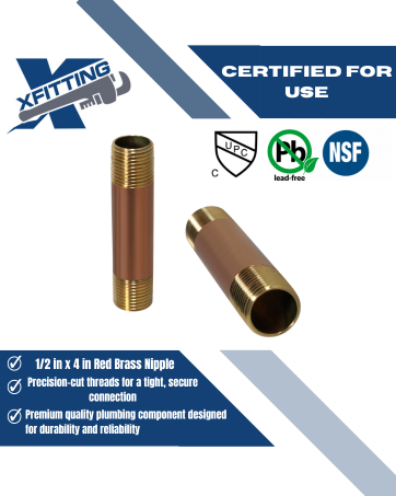 1/2 in x 4 in Red Brass Nipple