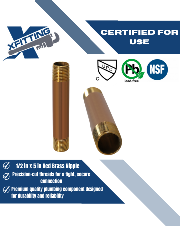 1/2 in x 5 in Red Brass Nipple