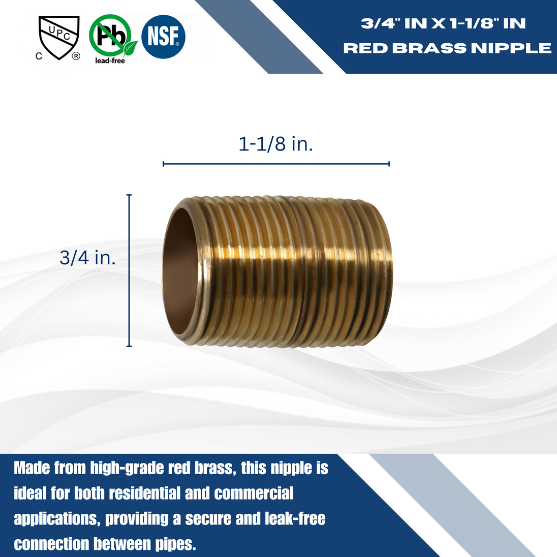 3/4 in x 1-3/8 in Red Brass Nipple