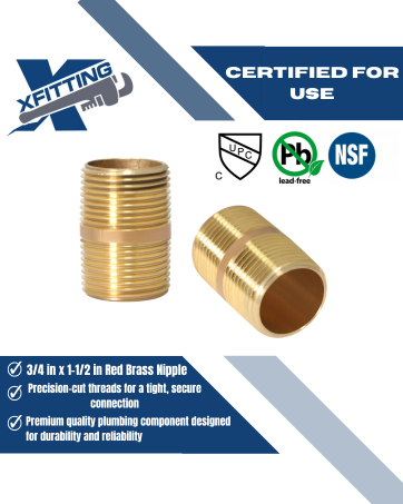 3/4 in x 1-1/2 in Red Brass Nipple