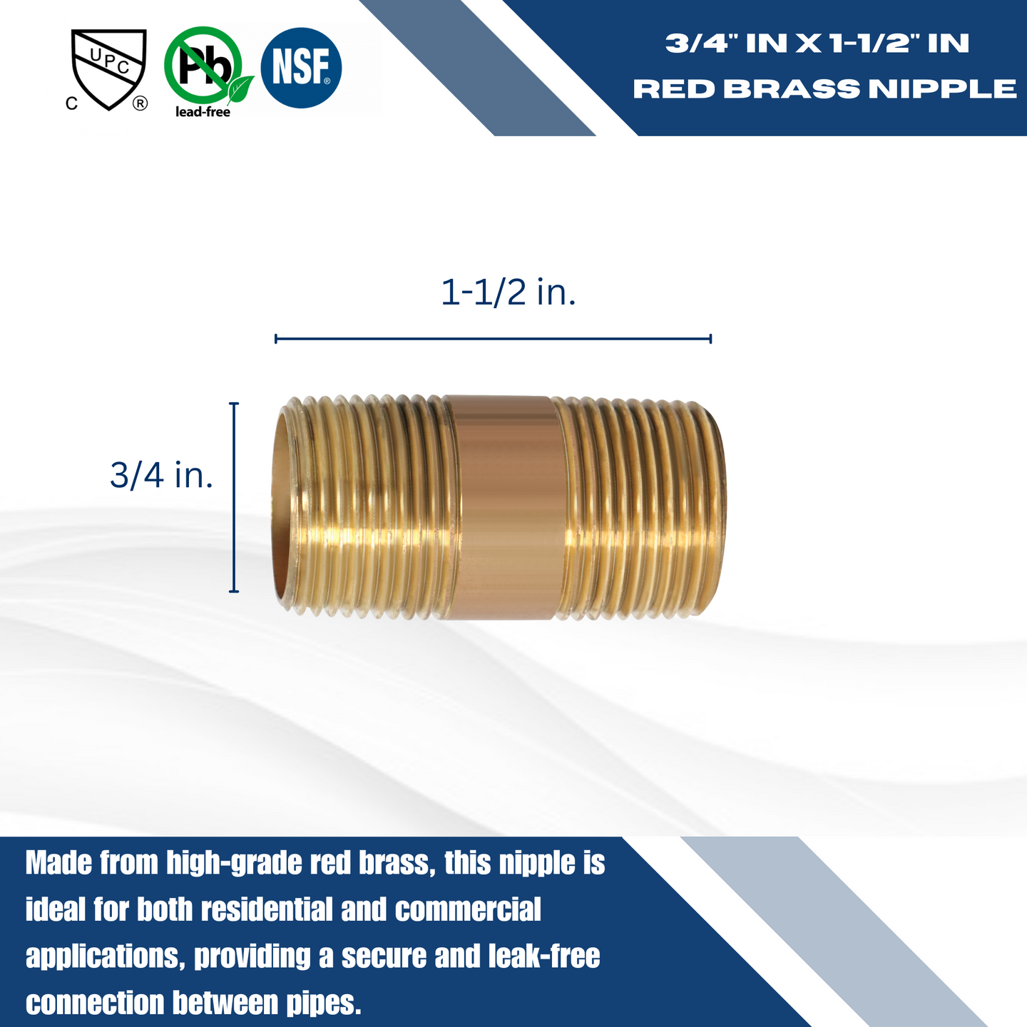 3/4 in x 1-1/2 in Red Brass Nipple