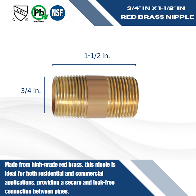 3/4 in x 1-1/2 in Red Brass Nipple