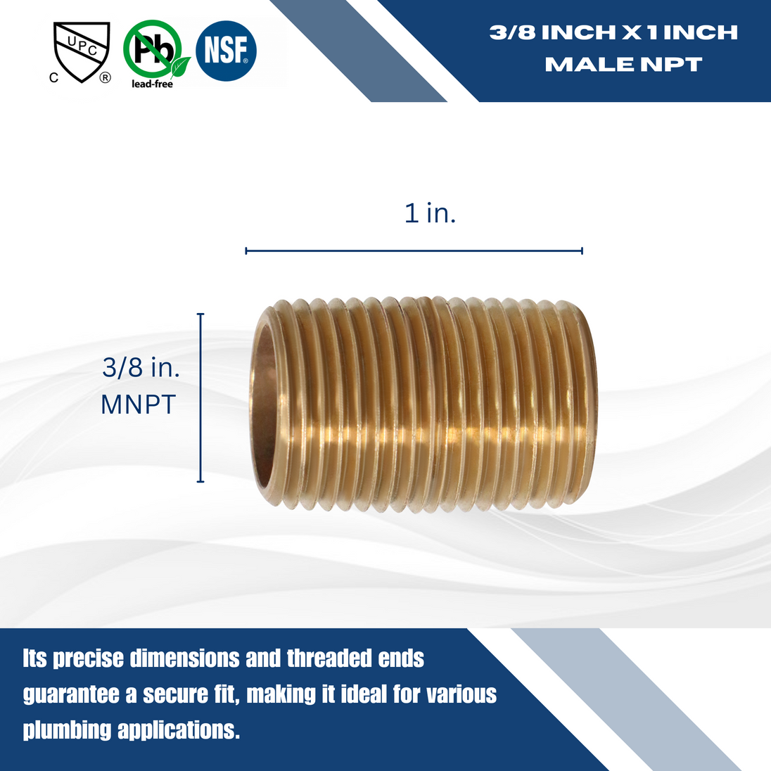 3/8 in x 1 in Red Brass Nipple