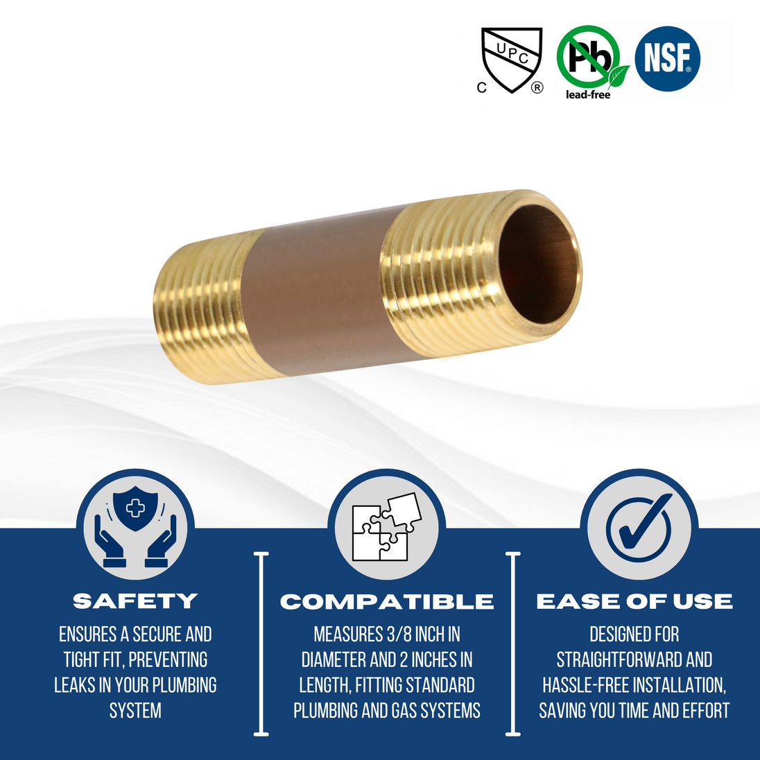 3/8 Inch X 2 Inch LENGTH RED BRASS NIPPLE