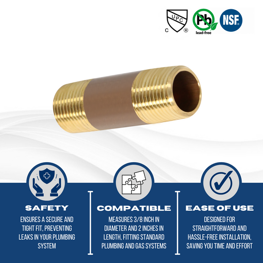 3/8 Inch X 2 Inch LENGTH RED BRASS NIPPLE