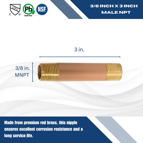 3/8 in X 3 in Red Brass Nipple