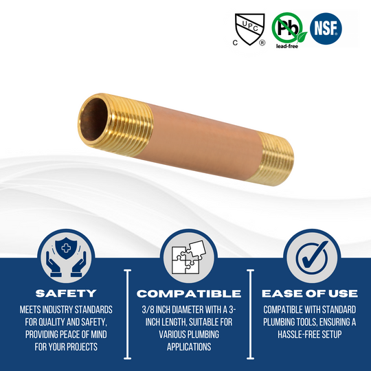 3/8 in X 3 in Red Brass Nipple