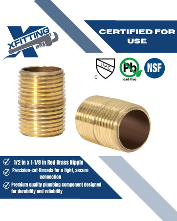 1/2 in x 1-1/8 in Red Brass Nipple