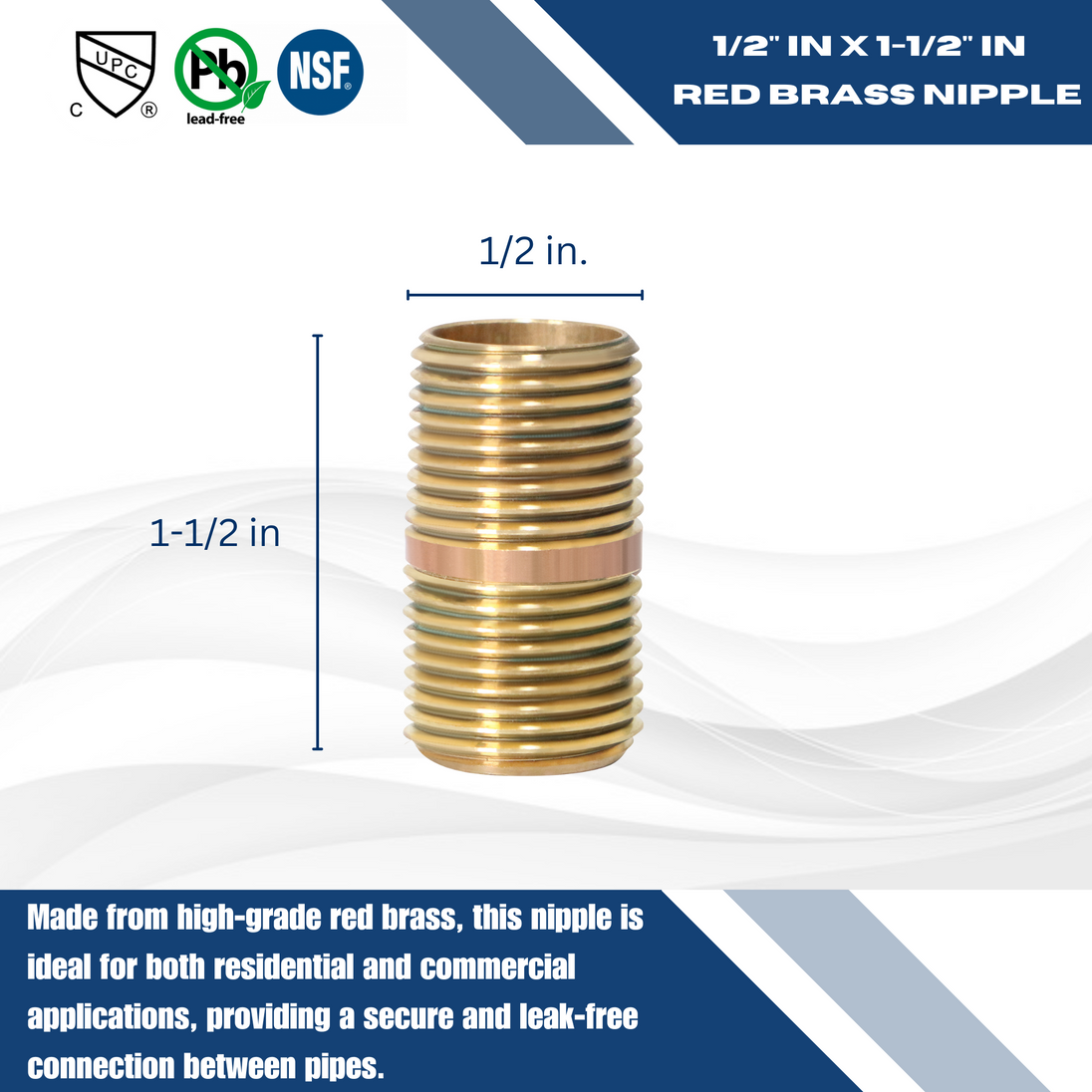 1/2 in X 1-1/2 in Red Brass Nipple