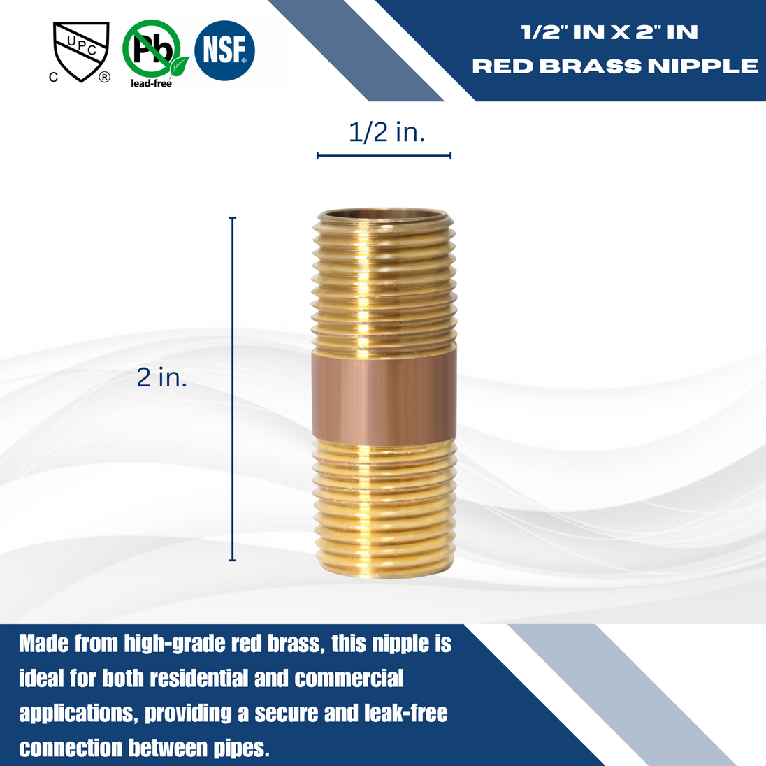 1/2 in x 2 in Red Brass Nipple