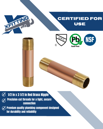 1/2 in x 3-1/2 in Red Brass Nipple