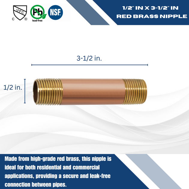 1/2 in x 3-1/2 in Red Brass Nipple