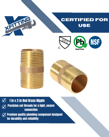 1 Inch X 2 Inch Length Red Brass Nipple