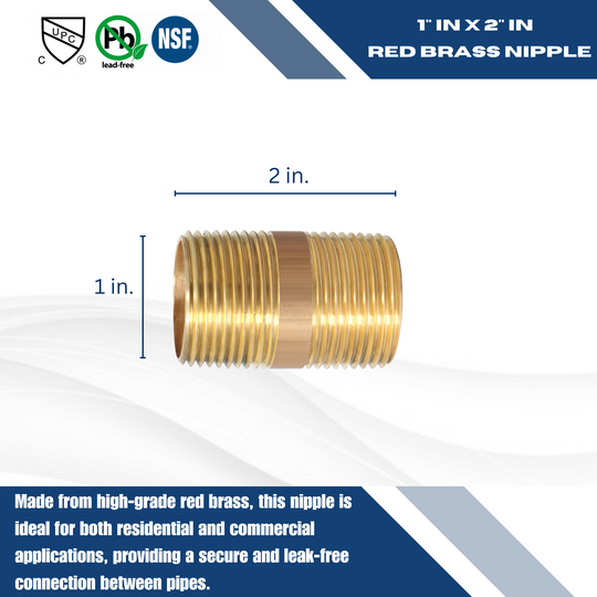 1 Inch X 2 Inch Length Red Brass Nipple
