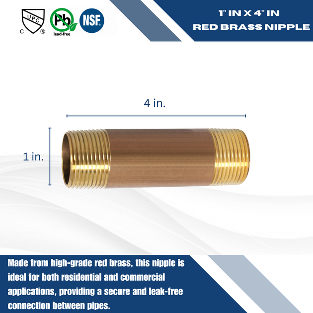 1 in x 4 in Red Brass Nipple