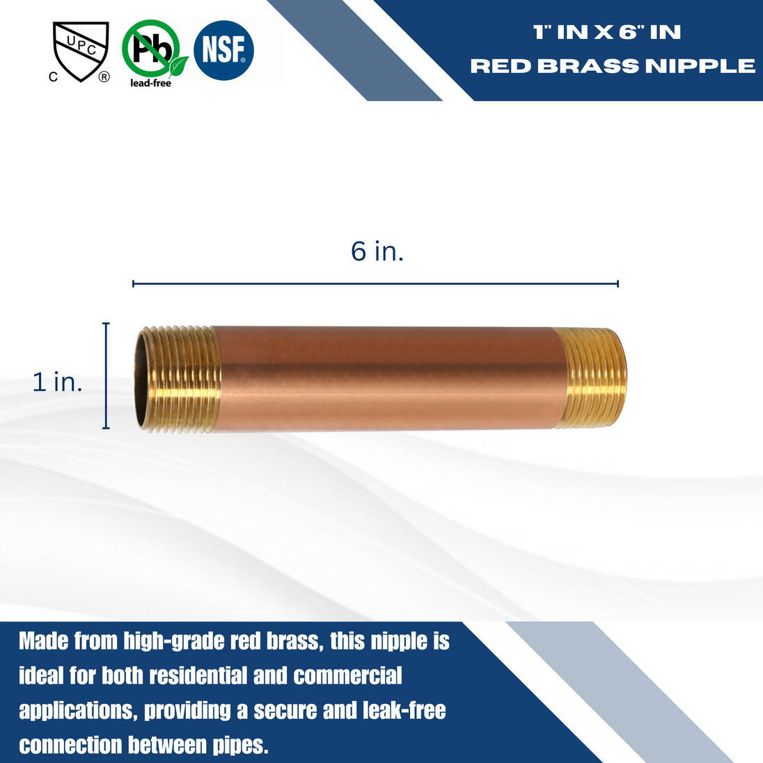 1 in x 6 in Red Brass Nipple