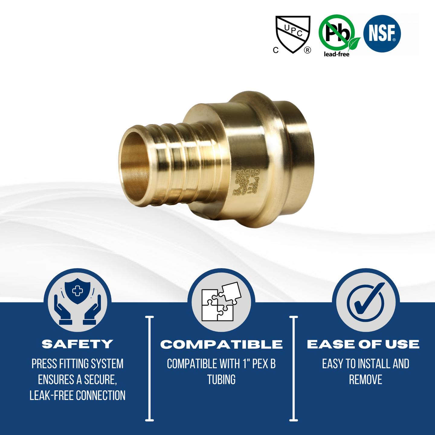 1 inch PEX-B Barb Crimp x 1 inch Press Coupling