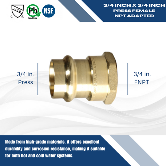 3/4 Inch Press x 3/4 Inch Female NPT Adapter