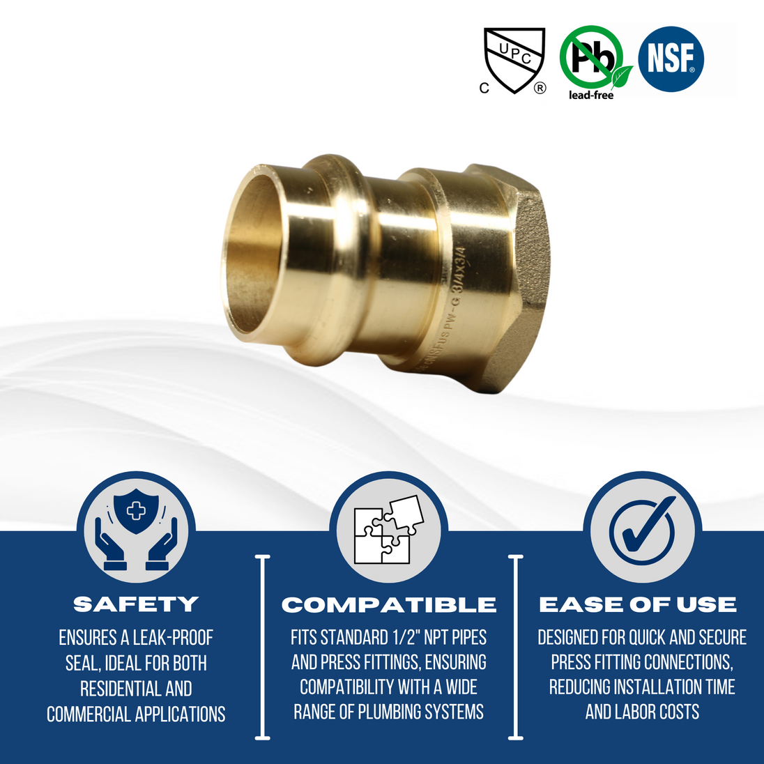3/4 Inch Press x 3/4 Inch Female NPT Adapter