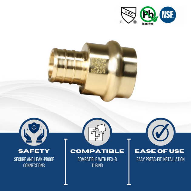 3/4 inch PEX-B Barb Crimp x 3/4 inch Press Coupling
