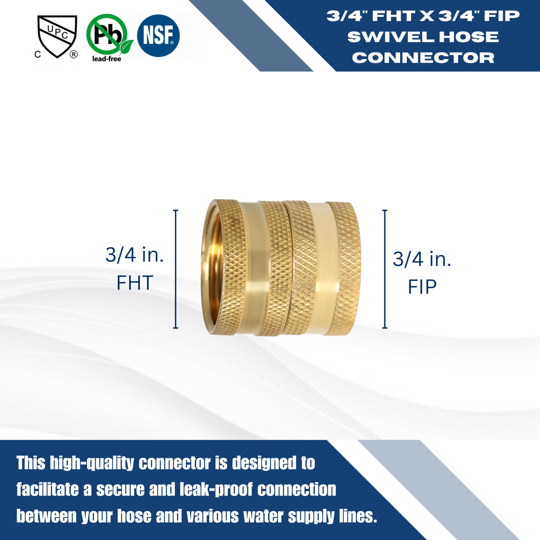 3/4 Inch FHT x 3/4 Inch FHT Swivel Hose Connector
