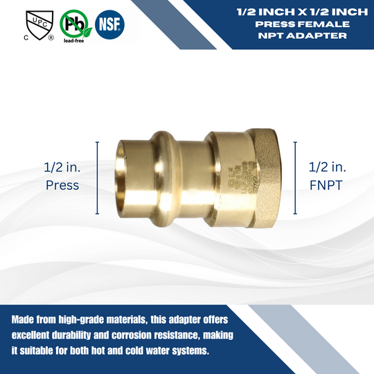 1/2 Press Inch x 1/2 Inch Female NPT Adapter
