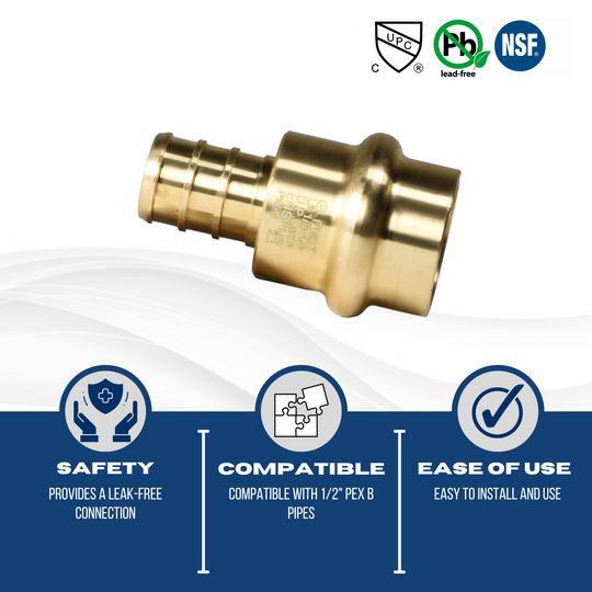 1/2 inch PEX-B Barb Crimp x 1/2 inch Press Coupling
