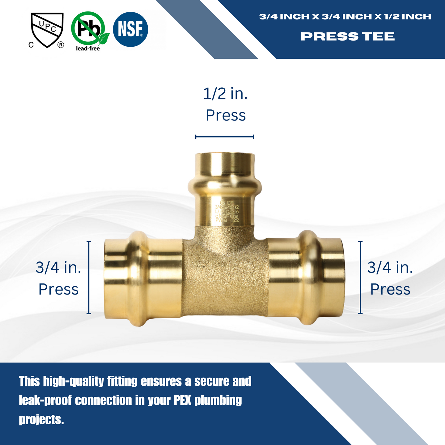 3/4 Inch x 3/4 Inch x 1/2 Inch Press Tee