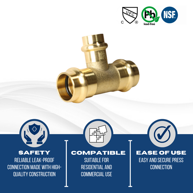 3/4 Inch x 3/4 Inch x 1/2 Inch Press Tee