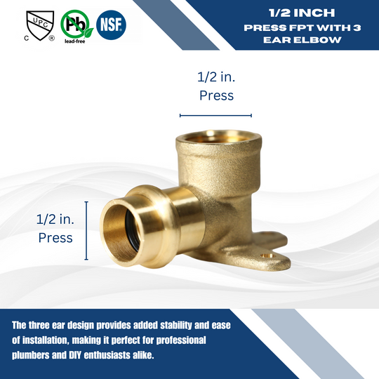 1/2 Inch Press X 1/2 FPT with 3 Ear Elbow