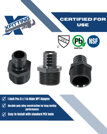 1 Inch PEX-B Barb Crimp x 1 Inch Male NPT Poly Alloy Adapter