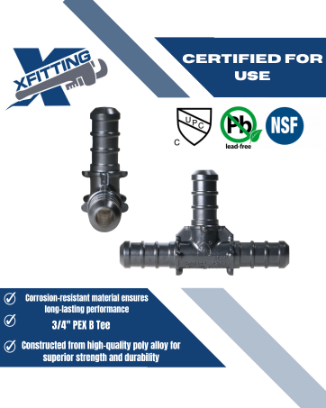 3/8 Inch PEX-B Barb Crimp Poly Alloy Tee