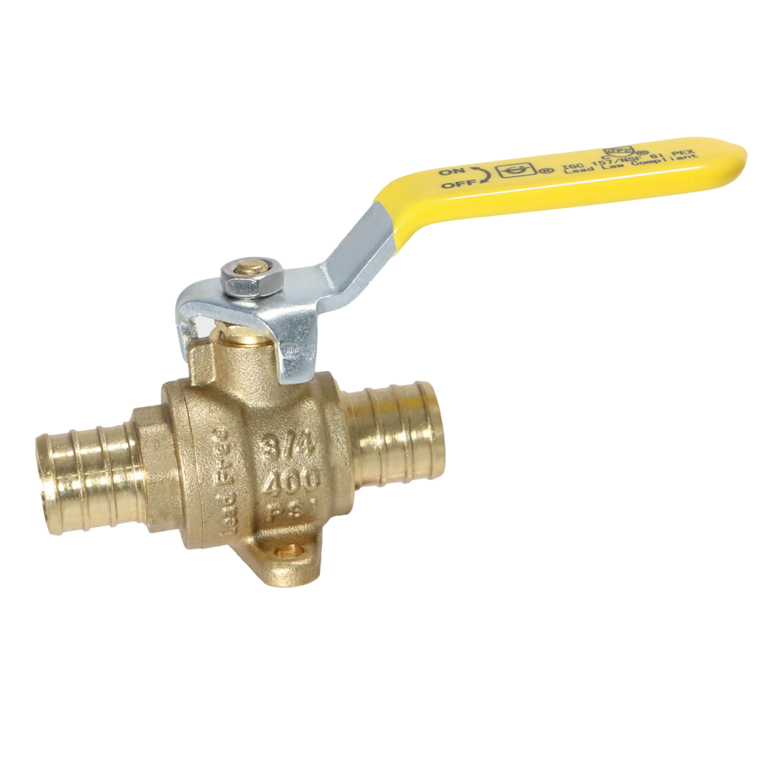 3/4 inch PEX-B Barb Crimp Ball Valve With Drop Ear