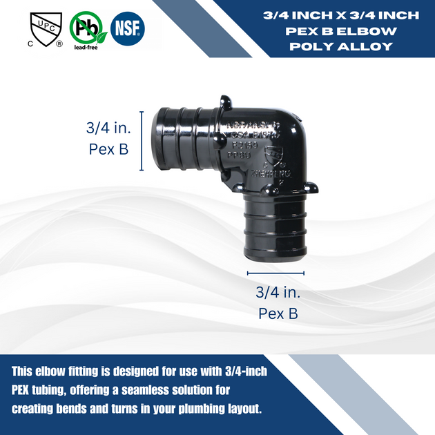 3/4 Inch PEX-B Barb Crimp Poly Alloy Elbow
