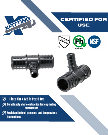 1 Inch X 1 Inch X 1/2 Inch PEX-B Barb Crimp Poly Alloy Tee