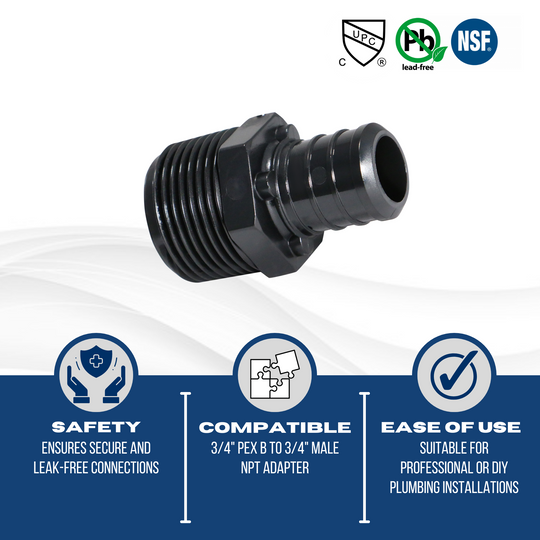 3/4 Inch PEX-B Barb Crimp x 3/4 Inch Male NPT Poly Alloy Adapter
