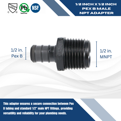Poly Alloy Pex B Male NPT Adapter Measuring Poly Alloy Pex B 1/2" x 1/2" Male NPT Adapter Specifically Poly Alloy Pex B Male NPT Adapter