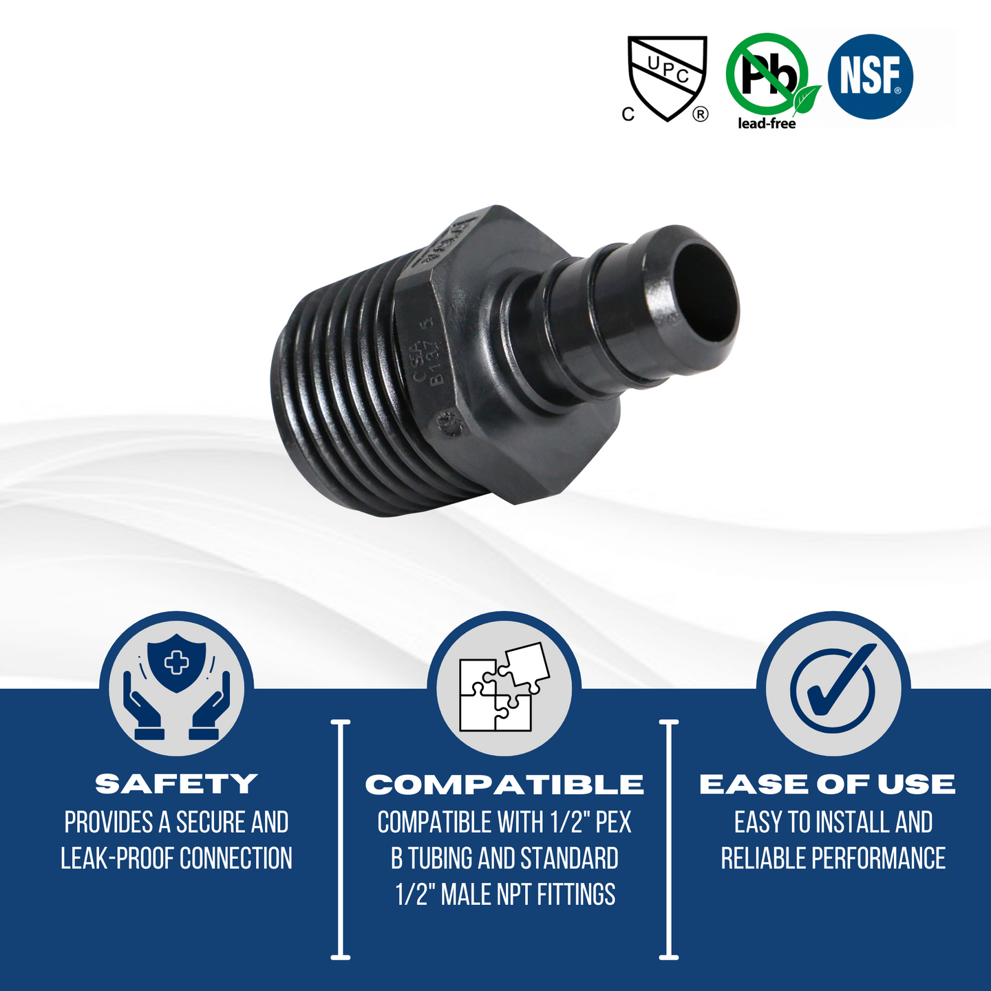 1/2 Inch PEX-B Barb Crimp x 1/2 Inch Male NPT Poly Alloy Adapter