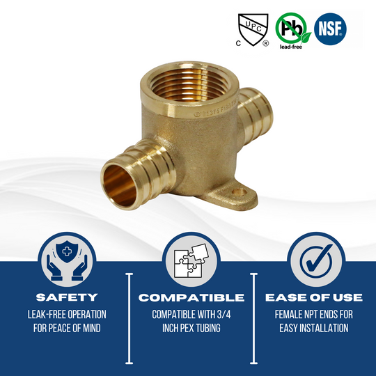 3/4 Inch PEX-B Barb Crimp Female NPT Tee