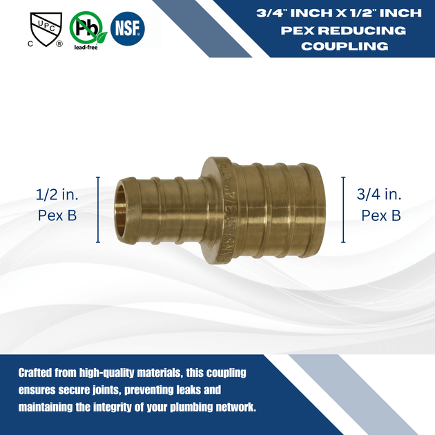 3/4 Inch x 1/2 Inch PEX-B Barb Crimp Reducing Coupling