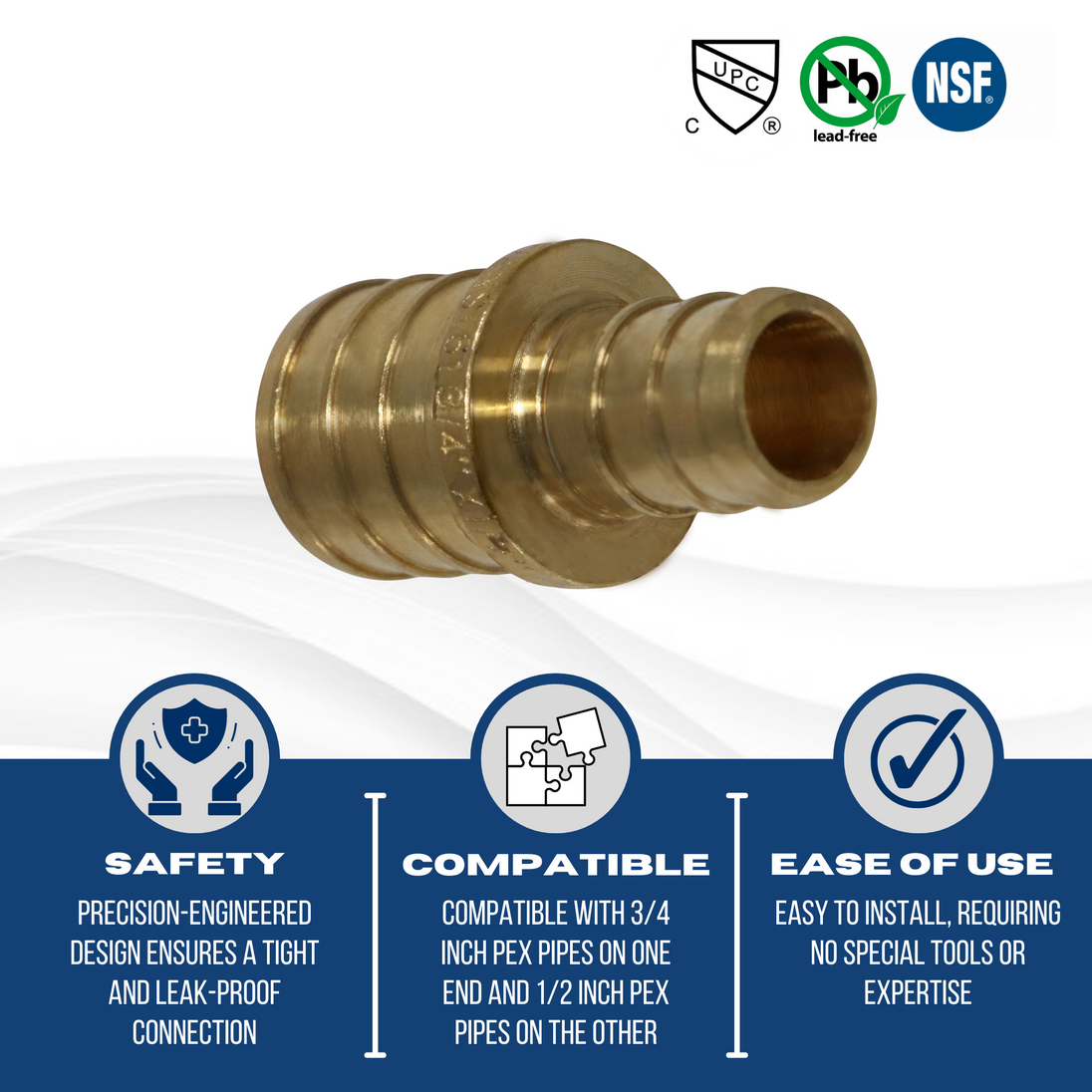 3/4 Inch x 1/2 Inch PEX-B Barb Crimp Reducing Coupling
