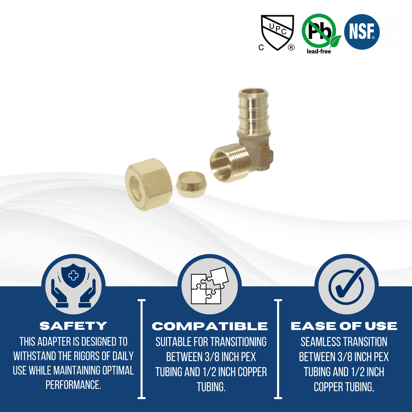 1/2 Inch PEX-B Barb x 3/8 Inch OD Compression Transition Elbow Adapter