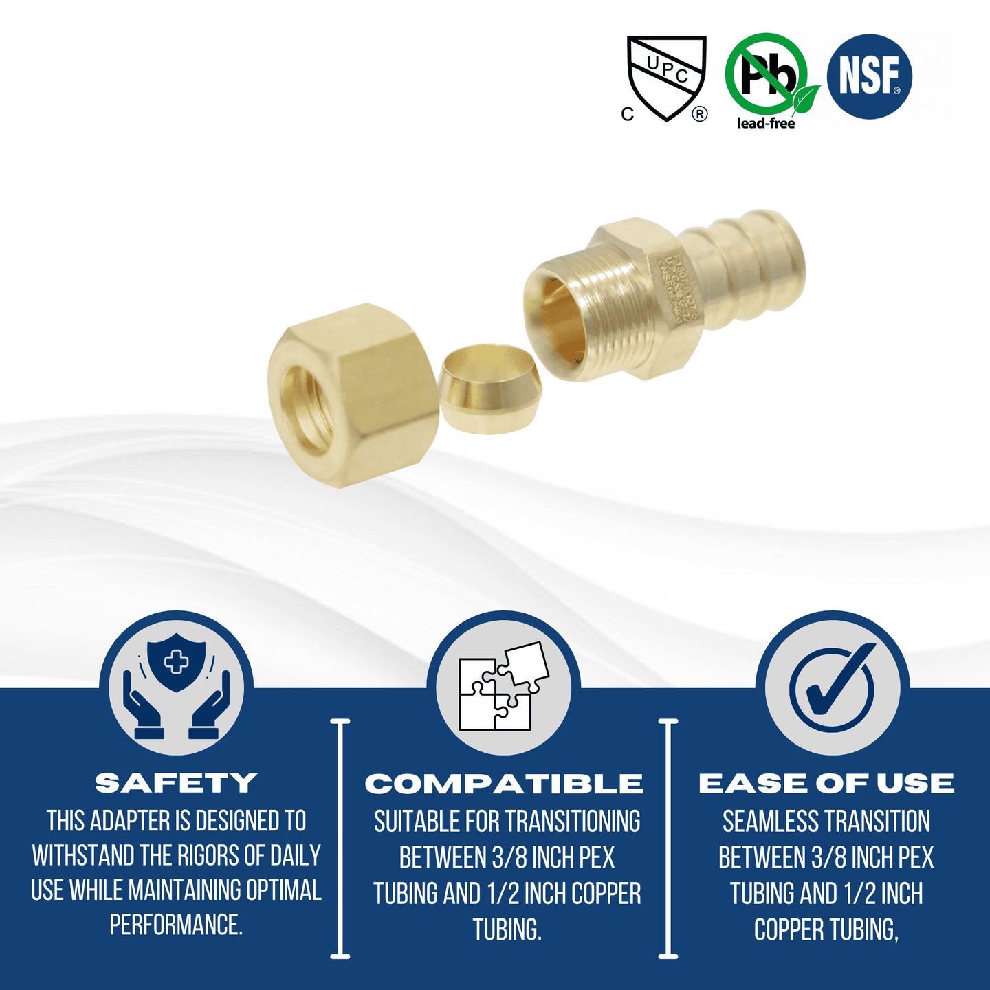 1/2 Inch PEX-B Barb x 3/8 Inch OD Compression Transition Straight Adapter