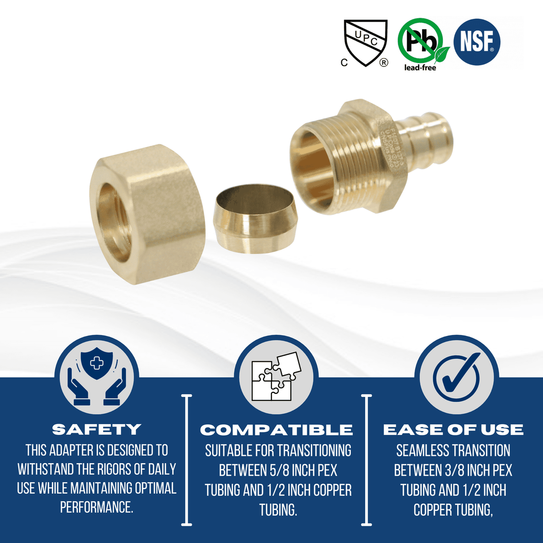1/2 Inch PEX-B Barb x 5/8 Inch OD Compression Transition Straight Adapter