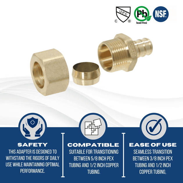 1/2 Inch PEX-B Barb x 5/8 Inch OD Compression Transition Straight Adapter