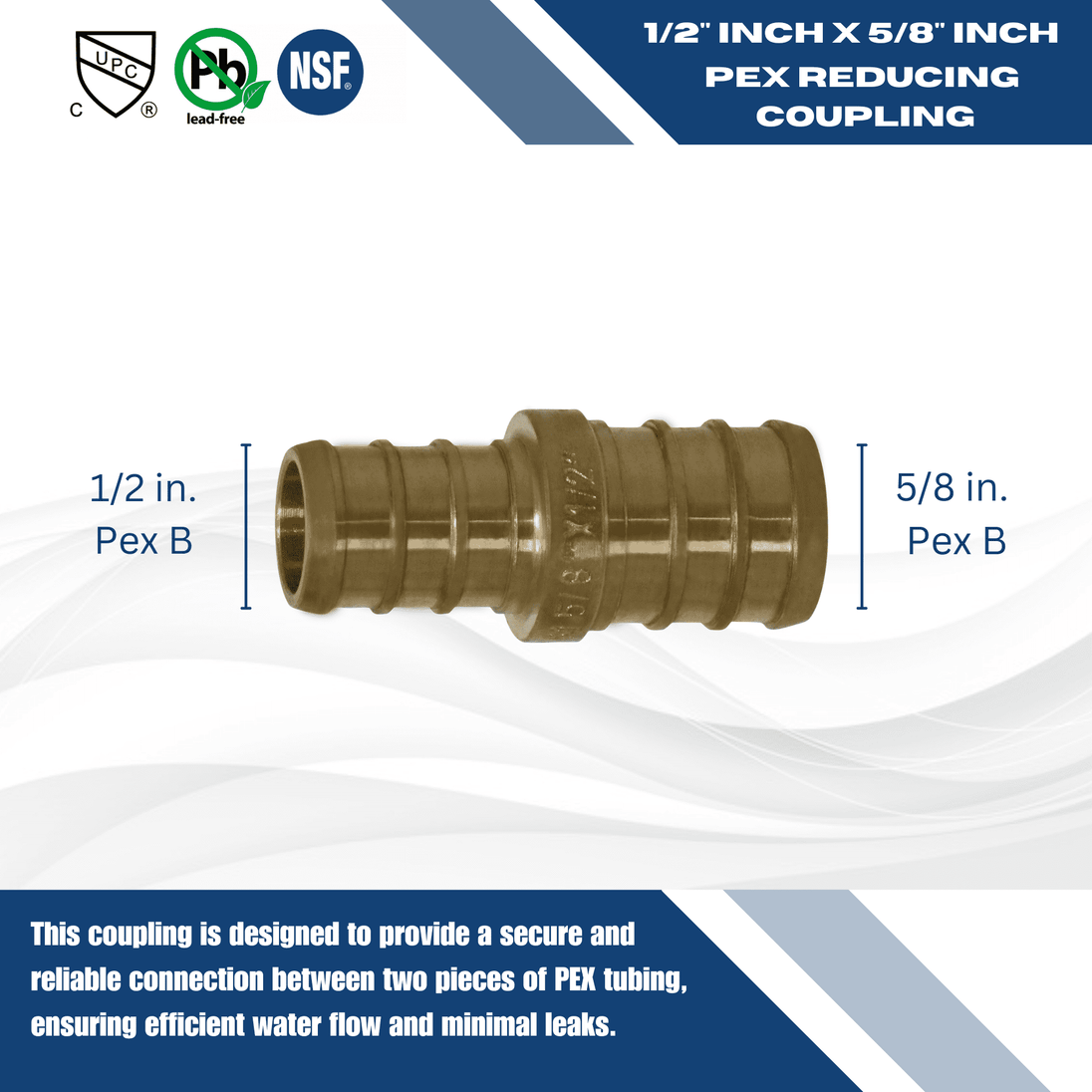 1/2 Inch x 5/8 Inch PEX-B Barb Crimp Reducing Coupling
